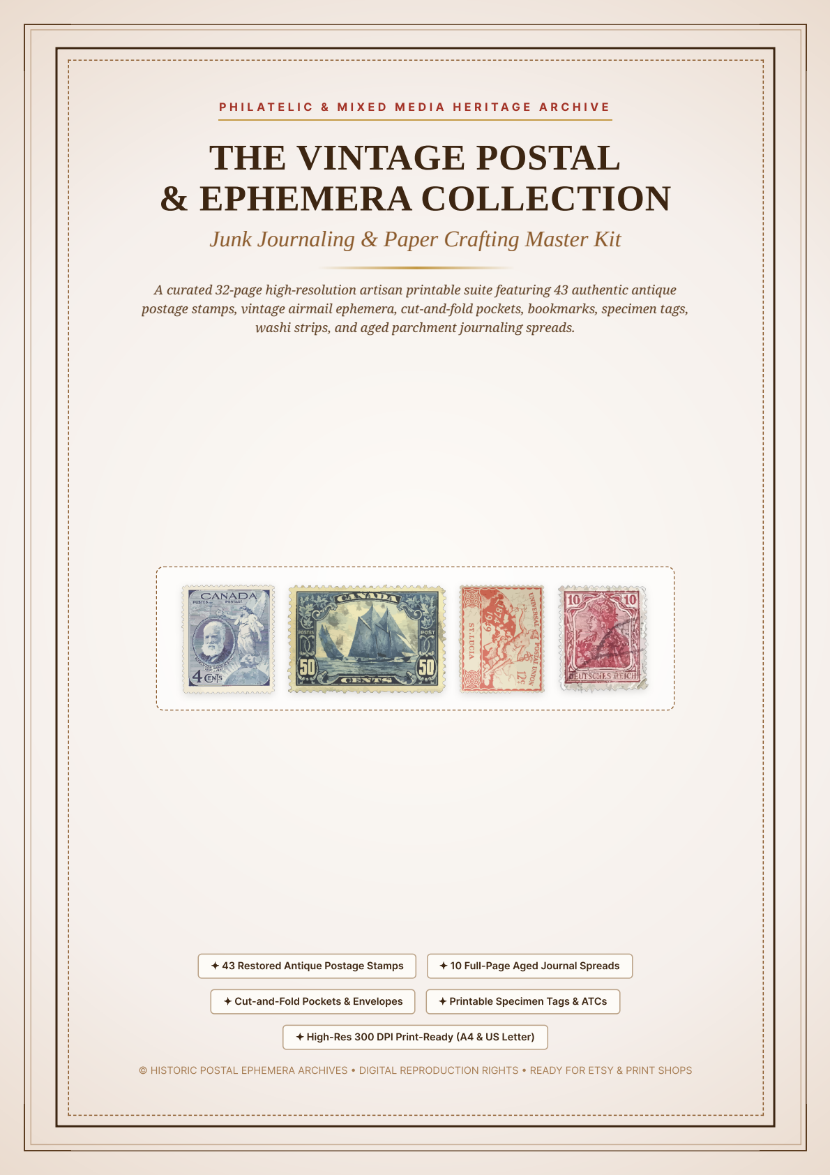 Vintage Postal & Ephemera Junk Journal Kit - Printables